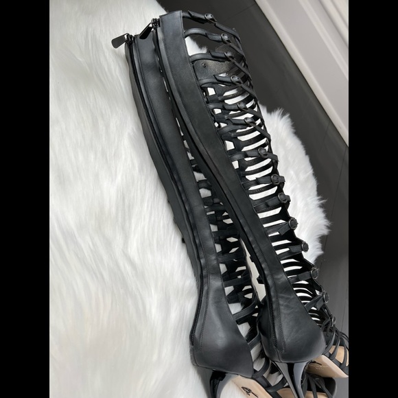 Paul Andrew Women’s Black Leather High Heel Gladiator Sandals -Size 38.5 - Picture 5 of 11